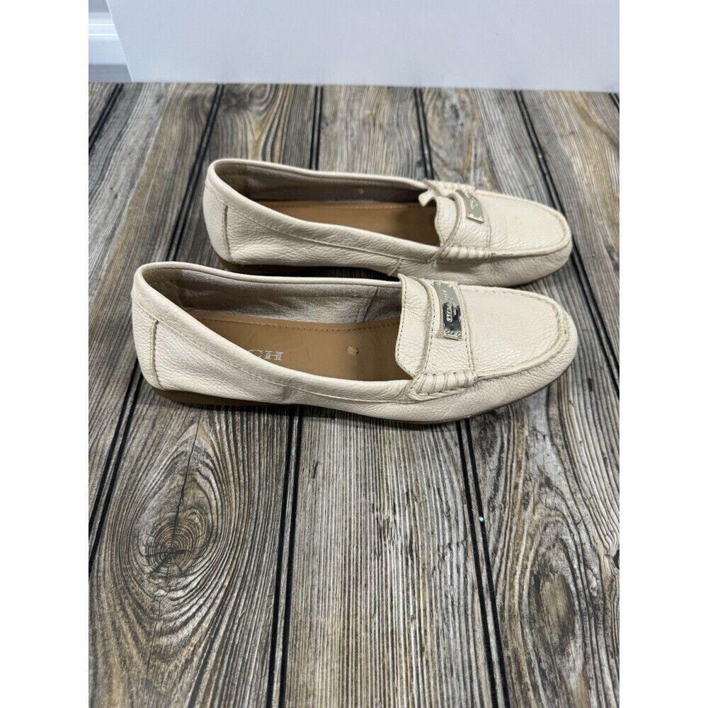 COACH Driving Loafers Fredrica Pebbled Leather Ivory Flats Slip On Womens 8B - Picture 2 of 12